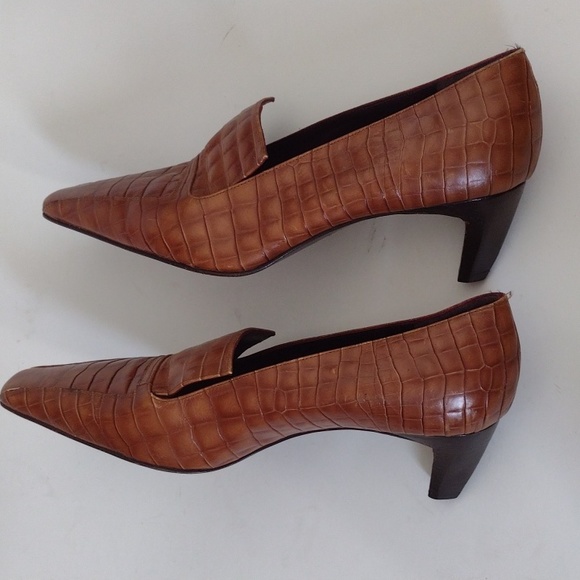 Vera Wang Leather Vintage Crocodile Square Toe Kitten Heels Office EU Size 38 - Picture 9 of 14